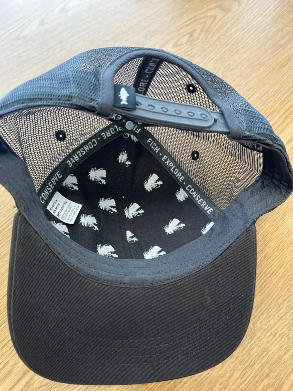 Gray Fish Logo Trucker Hat with Turquoise & Red Embroidery